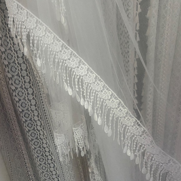 Brand New Chapel Length white Boho Tassel Veil with Blusher